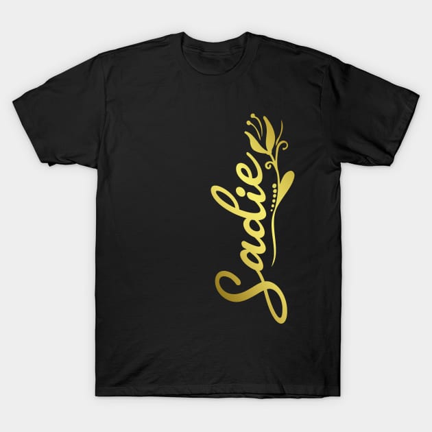 Sadie Name Faux Gold Yellow Tulip Flourish T-Shirt by xsylx